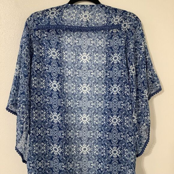 BCBG Blue Paisley Western Prairie Cowgirl Sheer Summer Artsy Festival Kimono OS - Picture 8 of 9